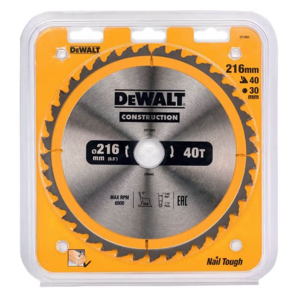 Фото - Круг відрізний по дереву DeWALT СONSTRUCTION 216х30 мм (DT1953)