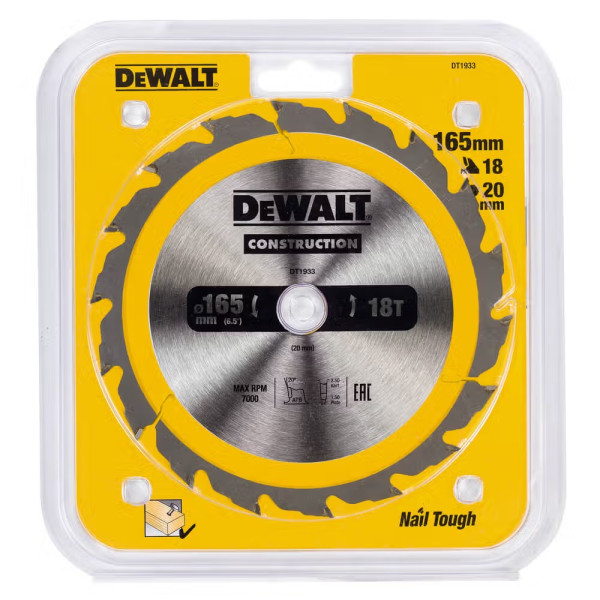 Фото - Круг відрізний по дереву DeWALT СONSTRUCTION 165х20 мм (DT1933)