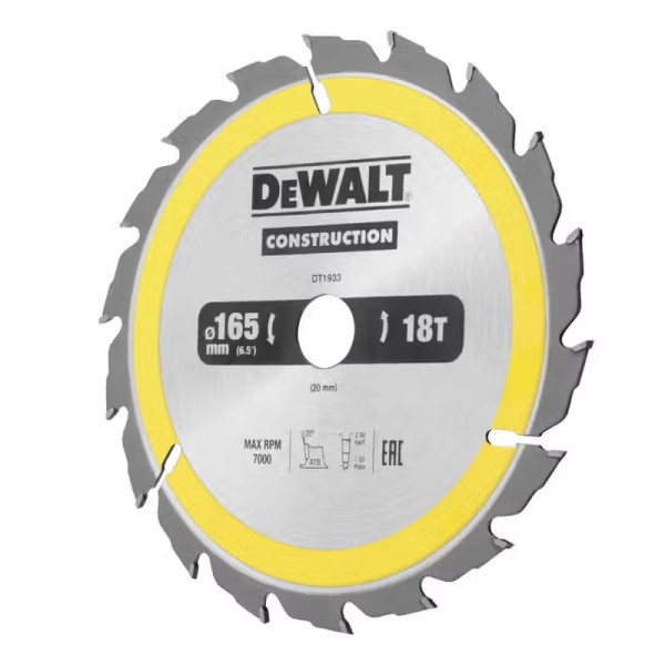 Фото - Круг відрізний по дереву DeWALT СONSTRUCTION 165х20 мм (DT1933)