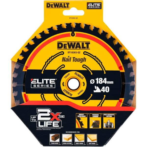 Фото - Круг відрізний по дереву DeWALT EXTREME 184х16х40 (DT10303)