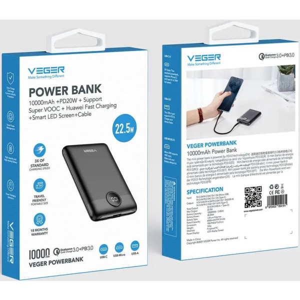 Фото - Батарея мобільна Veger 10000mAh W1140 Black