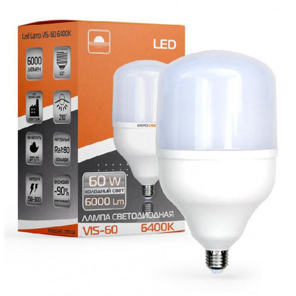 Фото - Лампочка світлодіодна Євросвітло 60Вт 6400К VIS-60-E40/E27 (000040897)