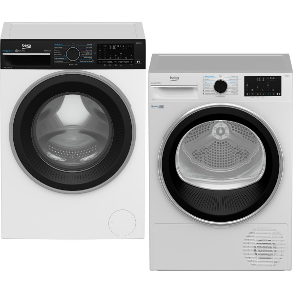 Фото - Комплект техники Beko Стиральная машина с фронтальной загрузкой + Сушильная машина Beko B5WFU69415WPBB + B5T69233