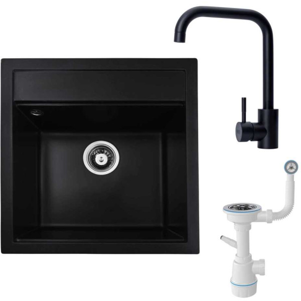 Фото - Мийка кухонна+змішувач VALESO 5149 чорна +сифон 1041 +BG77 чорний Фото - Мийка кухонна+змішувач VALESO 5149 чорна +сифон 1041 +BG77 чорний