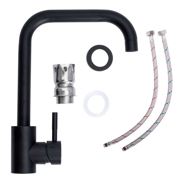 Фото - Мийка кухонна+змішувач VALESO 5149 чорна +сифон 1041 +BG77 чорний