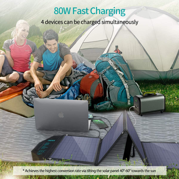 Фото - Портативна сонячна панель Choetech 80W 5V/2.4A USB+5V/2.4A QC3.0 + USB-C PD3.0 (SC007)