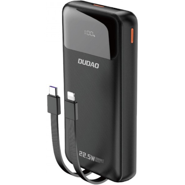 Фото - Батарея мобильная Dudao K15Pro Built-in Cables 20000mAh PD 22.5W Black (6977196682430)