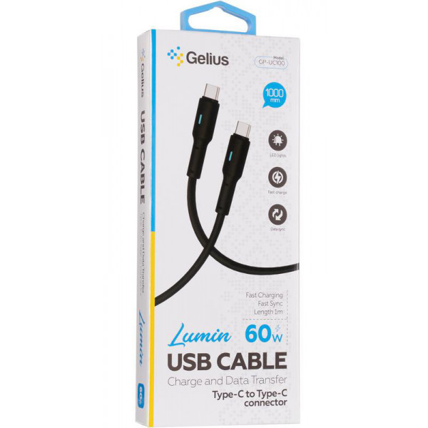 Фото - Кабель синхронізації даних Gelius Lumin Lamp GP-UC100 Type-C/Type-C (1m) (60W) Black (94345)