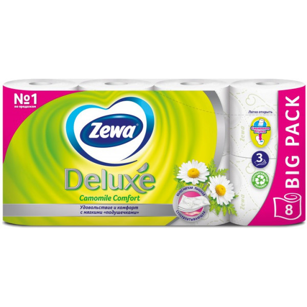 Фото - Туалетная бумага Zewa Deluxe 3-слойная Цветы Белая 8 шт. (7322540055337)