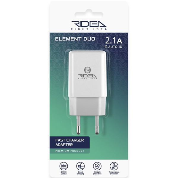 Фото - Мережевий зарядний пристрій Ridea Element Duo 2USB 2.1 A White (RW-21011)