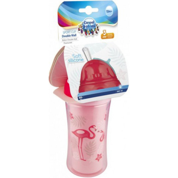 Фото - Поїльник-непроливайка дитячий Canpol babies фламінго з силіконовою трубочкою подвійна стінка, 260 мл. (74/050)