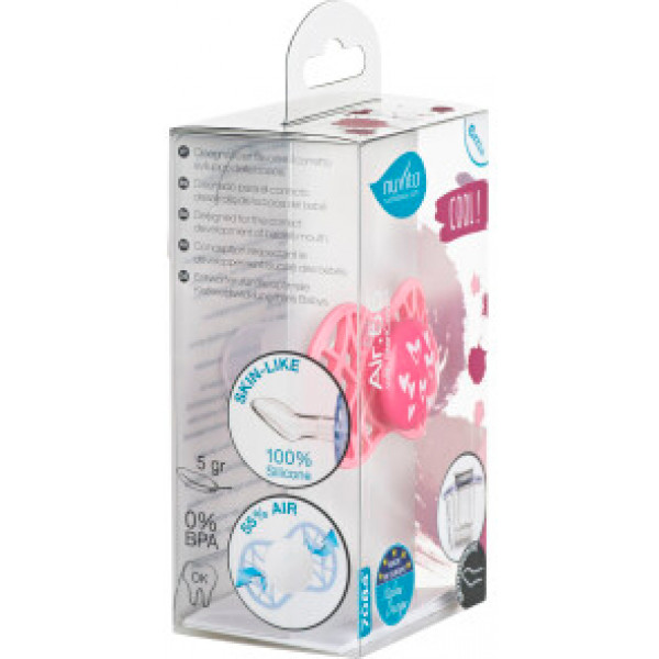 Фото - Ортодонтическая пустышка Nuvita Air55 Cool 6m+ ''сердечки'' Розовый (NV7084PY)