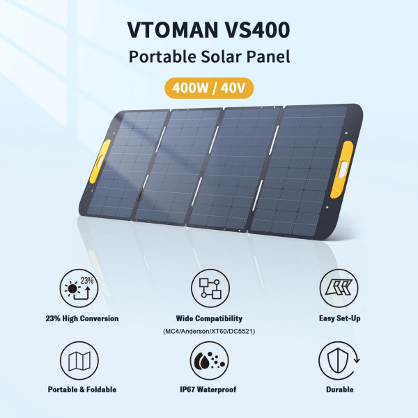 Фото - Портативна сонячна панель Vtoman 400W 40V IP67 MC-4/Anderson/XT60/DC5521 (VS400)