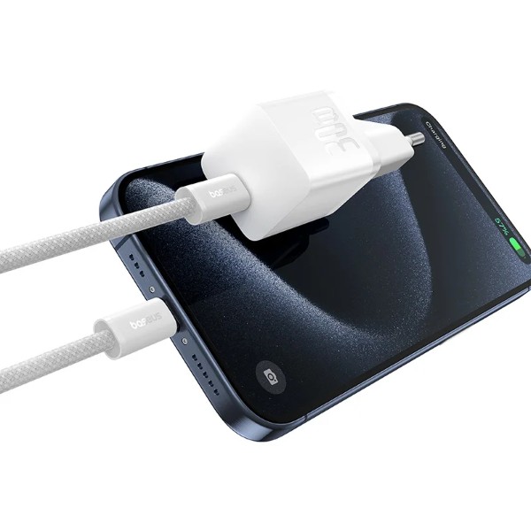 Фото - Мережевий зарядний пристрій Baseus GaN5 Fast Charger(mini) 1C 30W EU Moon White (P10110902213-00)