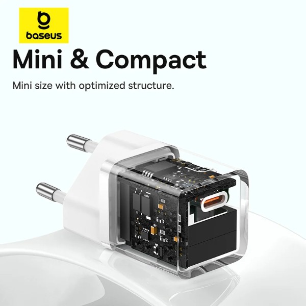 Фото - Мережевий зарядний пристрій Baseus GaN5 Fast Charger(mini) 1C 30W EU Moon White (P10110902213-00)