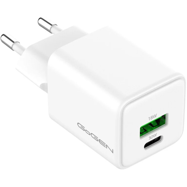 Фото - Мережевий зарядний пристрій Gogen 1x USB-C PD 30W + 1x USB-A 18W (GOGACHPDQ230W01)