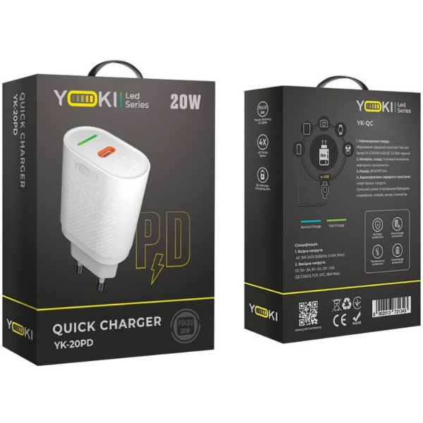 Фото - Мережевий зарядний пристрій YOKI Led Series 20W White (YK-20PD)
