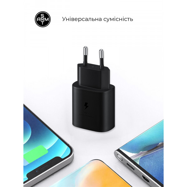 Фото - Мережевий зарядний пристрій Armorstandart AR-TA800 USB-C 25W black + кабель USB-C to Lightning (ARM77721)