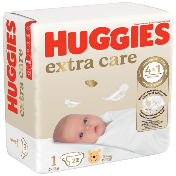 Фото - Одноразовые подгузники Huggies Extra Care Размер 1 (2-5 кг), 22 шт. (5029053583235)