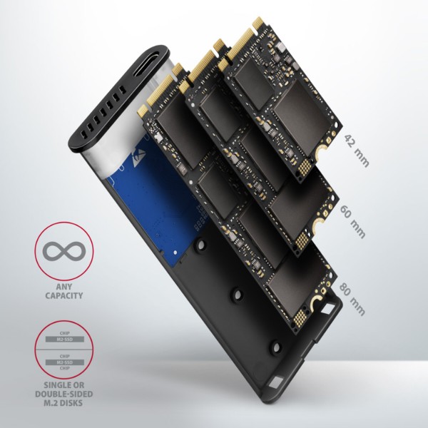 Фото - Внешний карман AXAGON SuperSpeed+ USB-C - M.2 NVMe & SATA SSD RAW box (EEM2-SB2)