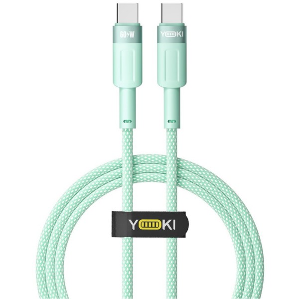 Фото - Кабель YOKI STYLE Type-C to Type-C 60W 1.2m Green (YK-ST41)