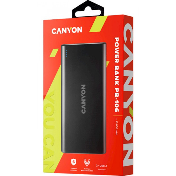 Фото - Батарея мобільна Canyon 10000mAh Black (CNE-CPB1006B)