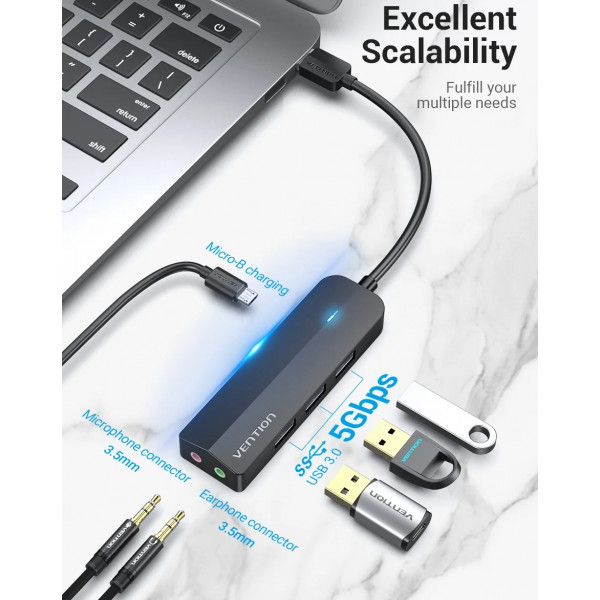 Фото - Хаб USB Vention USB 3.0 4хUSB 3.0/2хTRS Audio/USB Micro 1.0 м (CHIBF)