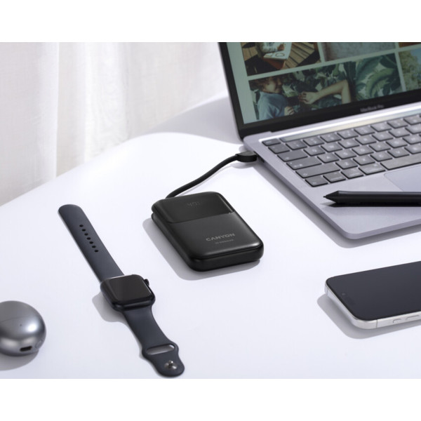 Фото - Батарея мобільна Canyon OnPower 101 built-in cable 10000 mAh PD22.5W Black (CNS-CPB101BK)