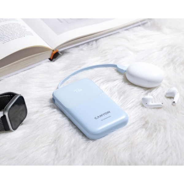 Фото - Батарея мобільна Canyon OnPower 101 built-in cable 10000 mAh PD22.5W Blue (CNS-CPB101BL)