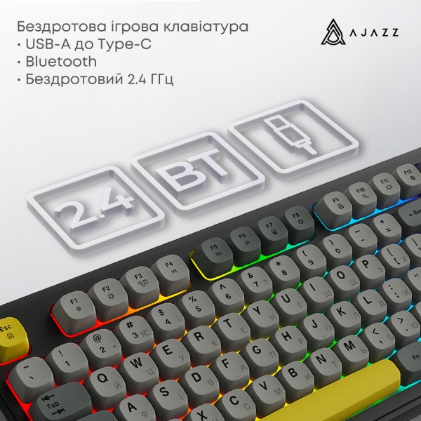 Фото - Клавиатура беспроводная игровая Ajazz AF98 PLUS Black Gray Yellow (AF98-PLUS-BGY)