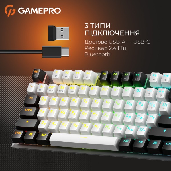 Фото - Клавіатура бездротова ігрова GamePro Genesis Joker Pro 87% Wireless/Bluetooth/USB Gray (MK124G Pro)