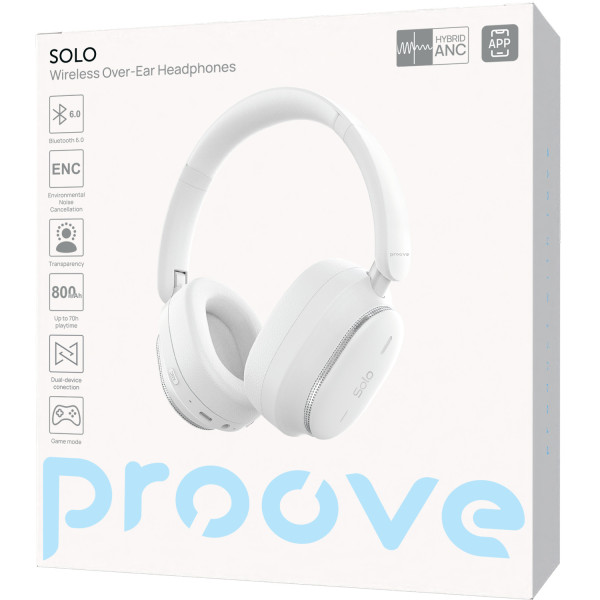 Фото - Навушники накладні бездротові Proove Solo with ANC (APP) White (HPSL0001AP02)