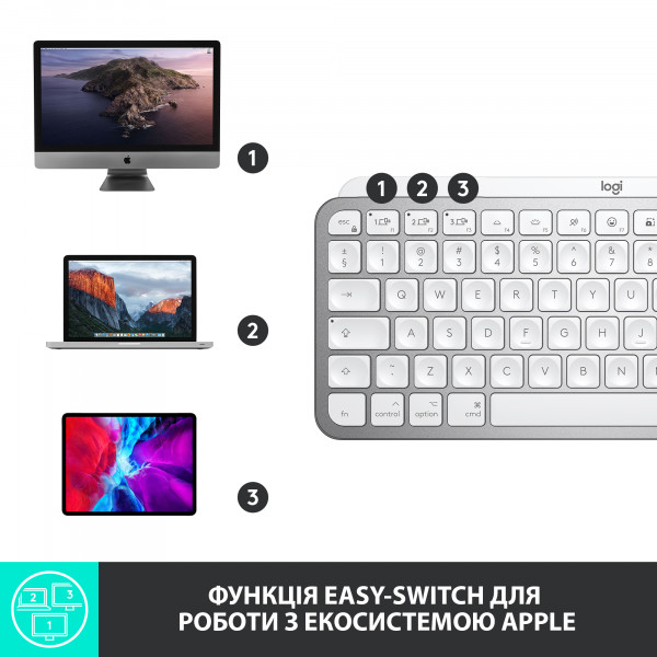 Фото - Клавіатура бездротова Logitech MX Keys Mini For Mac Pale Grey (920-010526)