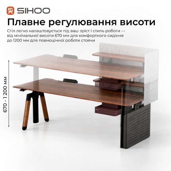 Фото - Стіл з електрорегулюванням висоти Sihoo D07 1.8m Walnut/Black (D07A-101/D07J-101-AB/DO7-P)