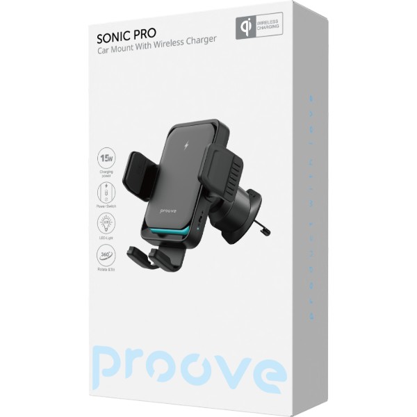Фото - Автотримач з бездротовою зарядкою Proove Sonic Pro 15W Black (WHSP15002001)
