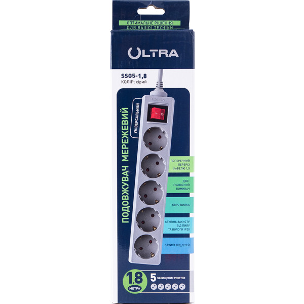 Фото - Мережевий фільтр Ultra SSG5-1.8 (5 роз.,1.8 м) серый
