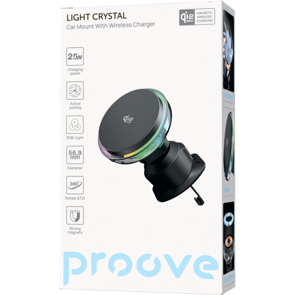 Фото - Автодержатель с беспроводной зарядкой Proove Light Crystal Qi2.2 25W Gray (WHLC25002003)