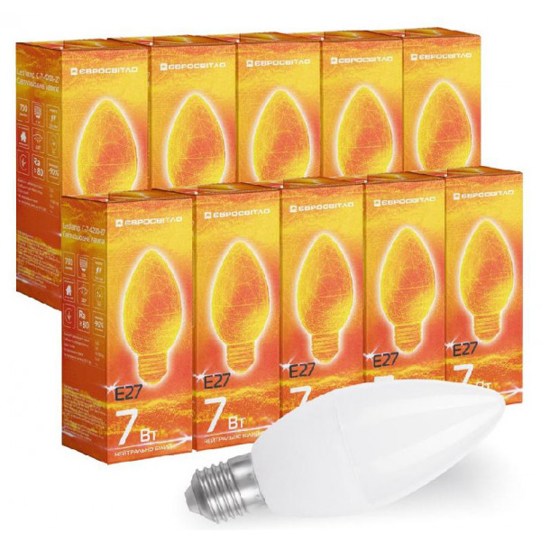 Фото - Лампочка світлодіодна Євросвітло 7Вт 4200К С-7-4200-27 Е27 10 шт. (000058955)