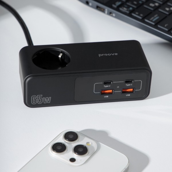 Фото - Мережевий фільтр Proove Homester Pro 65W (AC + 2xType-C + 2xUSB) 1.5m Black (PSHP25002201)