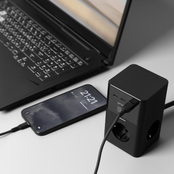 Фото - Мережевий зарядний пристрій Proove Power Cube 65W (3xAC + 2xType-C + 1xUSB) 1.5m black (PSPC36801201)