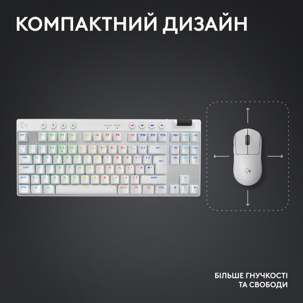 Фото - Клавиатура беспроводная игровая Logitech G Pro X TKL LightSpeed White (920-012148)