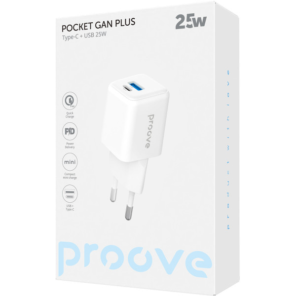 Фото - Мережевий зарядний пристрій Proove Pocket GaN 25W Type-C + USB white (WCPG25111202)