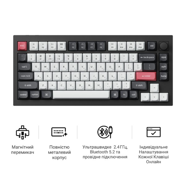 Фото - Клавиатура беспроводная Keychron Q1 HE Magnetic Switch Black RGB (Q1H-M1-UA)