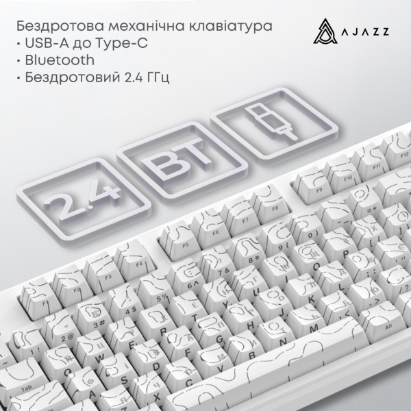 Фото - Клавіатура бездротова ігрова Ajazz AK870 V2 Side Contour White (AK870-V2-S-W)