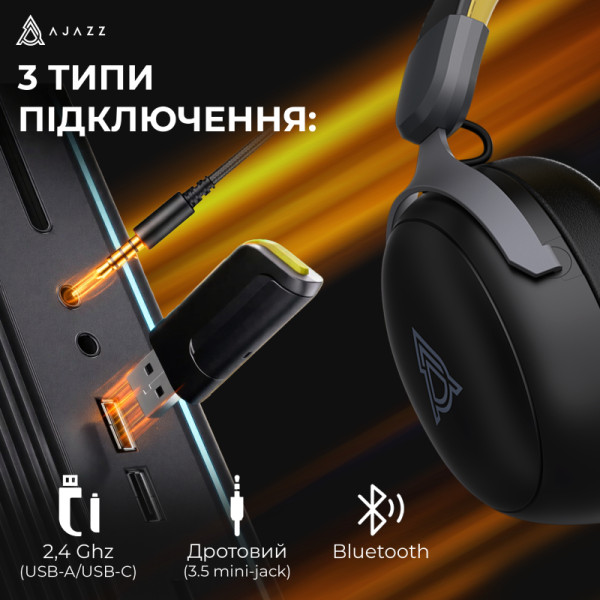 Фото - Гарнітура бездротова ігрова Ajazz AHM08 MAX 3-Mode Black (AHM08-MAX-BGY)