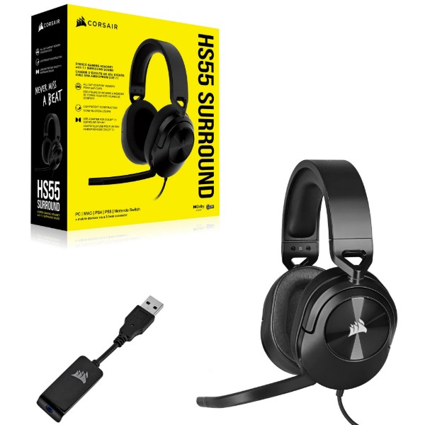 Фото - Гарнитура проводная игровая Corsair HS55 Surround Headset Carbon (CA-9011265-EU)