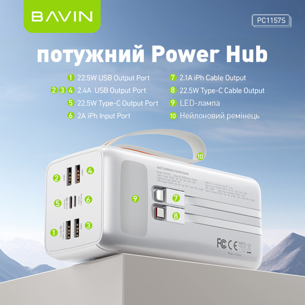 Фото - Батарея мобільна Bavin PC1157S 50000 mAh FAST CHARGING 22.5W White (Y-PC1157S-WH)