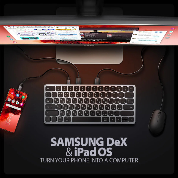 Фото - Клавіатура дротова AXAGON HMC-KB USB-C 5Gbps KEYBOARD 9in1 hub, EN/UA layout, Silver/Black (HMC-KB-CRL)