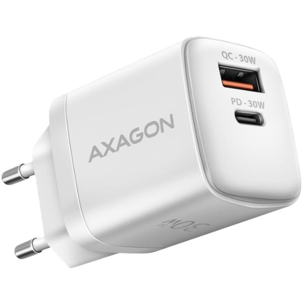 Фото - Сетевое зарядное устройство AXAGON QC3.0,4.0/AFC/FCP/PPS/Apple + PD type-C, 30W White (ACU-PQ30W)