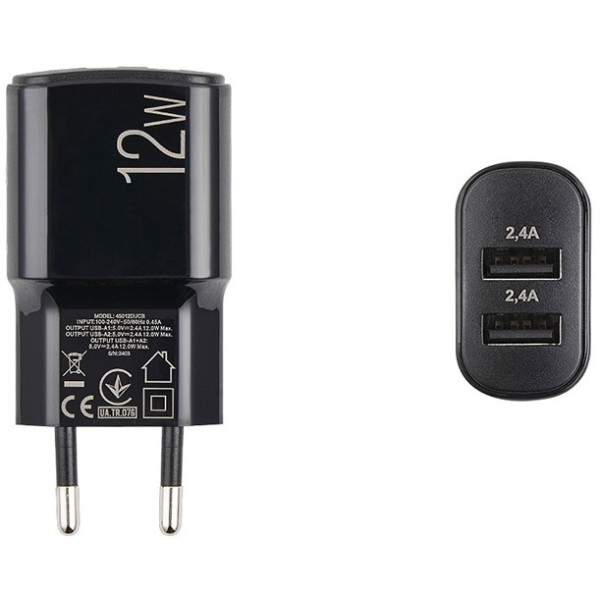Фото - Мережевий зарядний пристрій Brevia ePower 12W 2xUSB-A + Cable USB-A to USB-C 1m (45012DUCB)